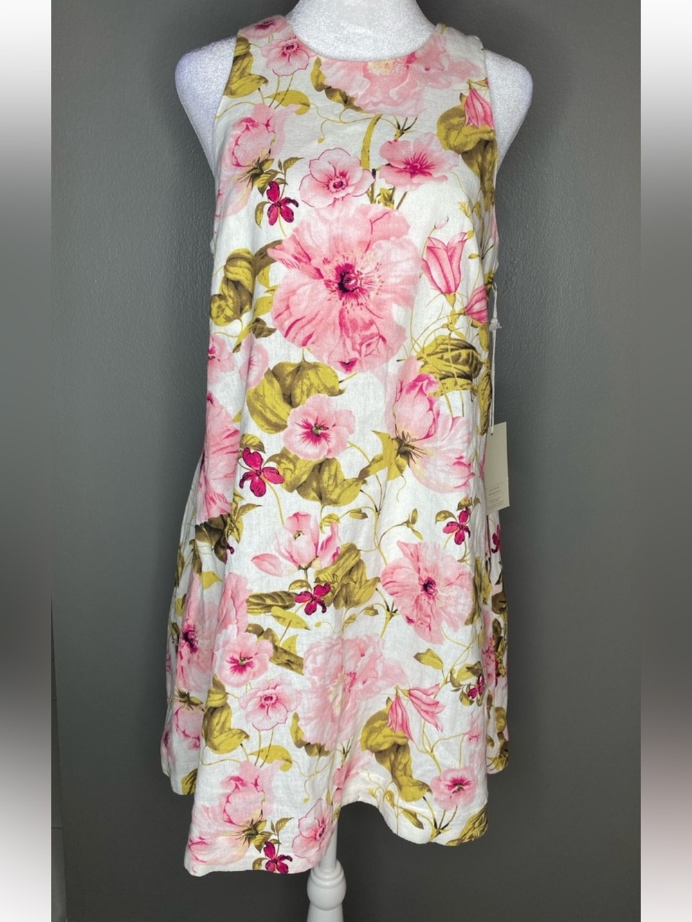 NWT! Joie Pink Floral Linen Blend Swing Dress with Pockets - Size XS